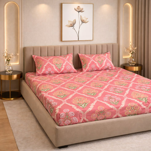 Cloud Soft Blush Mahal King Size Bedsheet Set (1 Bedsheet, 2 Pillow Covers)