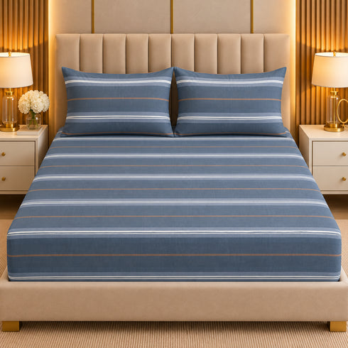 Imperial Stripe 3Pcs Double Bedsheet Set (1 Bedsheet & 2 Pillow Covers)