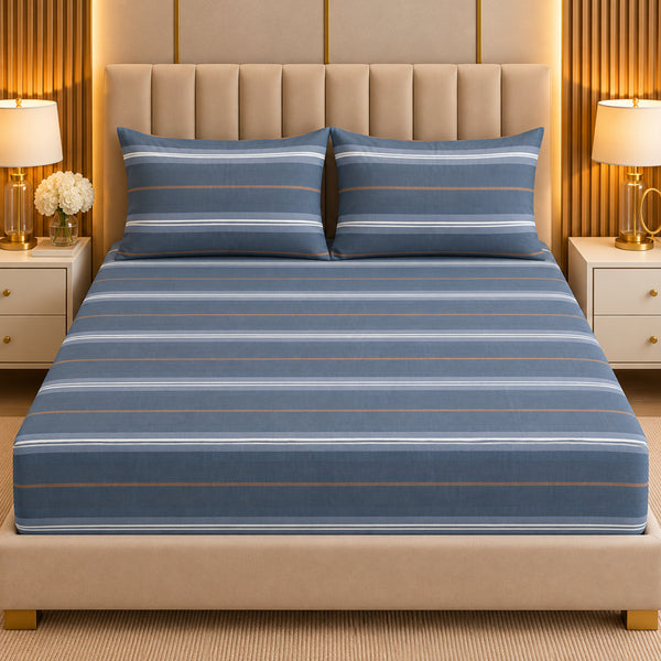 Imperial Stripe 3Pcs Double Bedsheet Set (1 Bedsheet & 2 Pillow Covers)