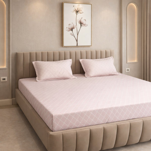 Night Bloom Diamond Blush Double Bedsheet Set (1 Bedsheet, 2 Pillow Covers)