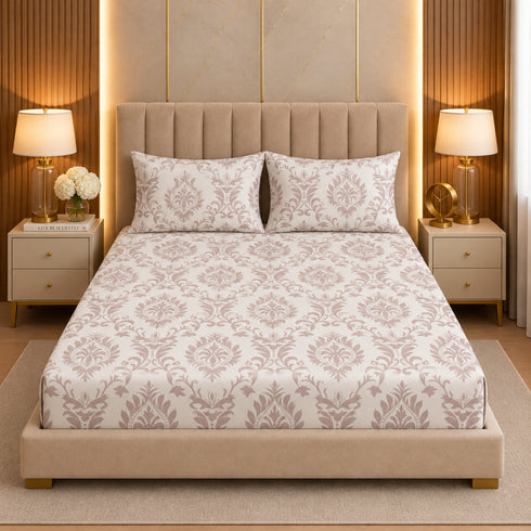 Pearl Damask 3Pcs Double Bedsheet Set (1 Bedsheet & 2 Pillow Covers)