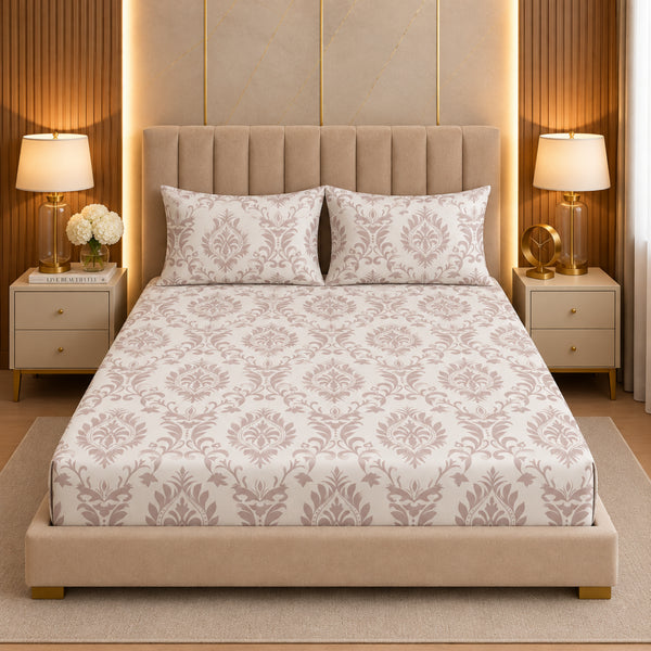 Pearl Damask 3Pcs Double Bedsheet Set (1 Bedsheet & 2 Pillow Covers)