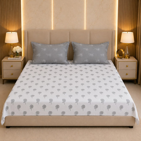 Ash Blossom King Size Bedsheet Set (1 Bedsheet, 2 Pillow Covers)