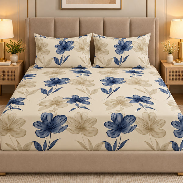 Sapphire Fleur 3Pcs Double Bedsheet Set (1 Bedsheet & 2 Pillow Covers)