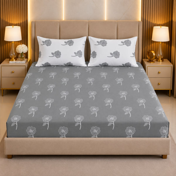Ash Bloom King Size Bedsheet Set (1 Bedsheet, 2 Pillow Covers)