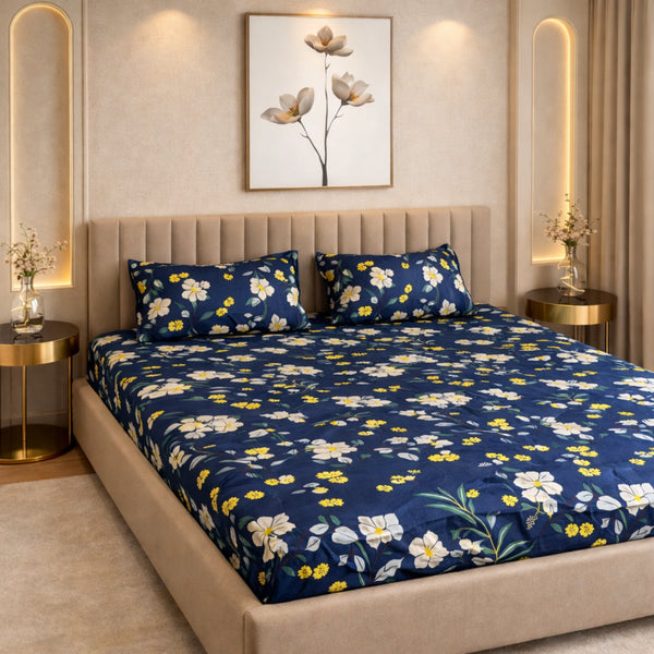 Cloud Soft Blue Harbor King Size Bedsheet Set (1 Bedsheet, 2 Pillow Covers)