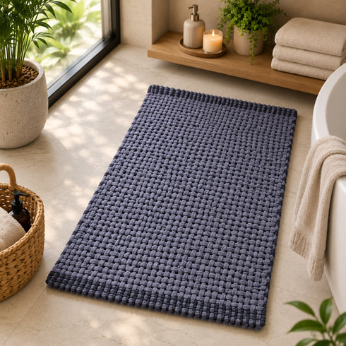 Woven Chenille Anti-Slip Floor Mat | Soft & Super Absorbent Bath Mat, Ash Grey