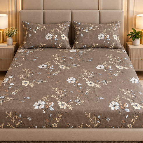 Truffle Bloom 3Pcs Double Bedsheet Set (1 Bedsheet & 2 Pillow Covers)