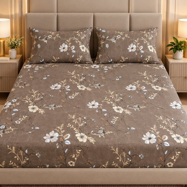 Truffle Bloom 3Pcs Double Bedsheet Set (1 Bedsheet & 2 Pillow Covers)