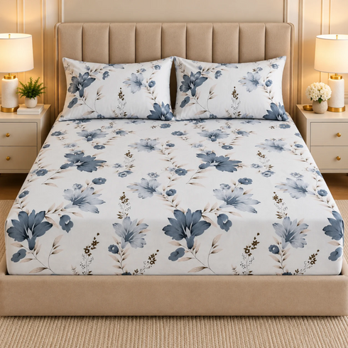Ink Petale 3Pcs Double Bedsheet Set (1 Bedsheet & 2 Pillow Covers)