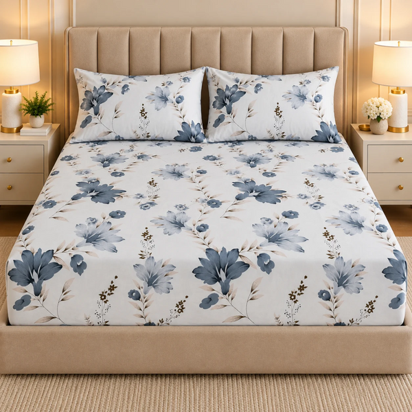 Ink Petale 3Pcs Double Bedsheet Set (1 Bedsheet & 2 Pillow Covers)