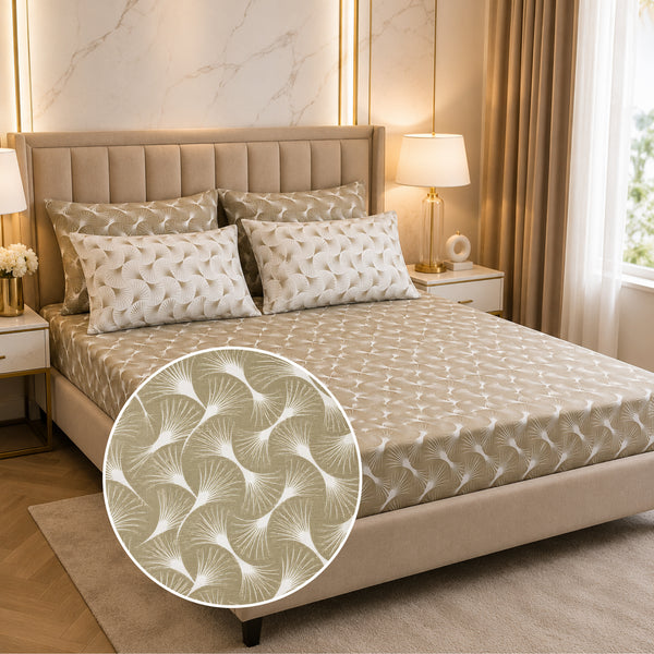 Olive Aura 5 Pcs Double Bedsheet Set (1 Bedsheet, 4 Pillow Covers)