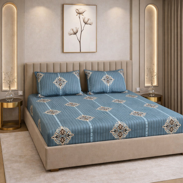 Night Bloom Royal Emblem Double Bedsheet Set (1 Bedsheet, 2 Pillow Covers)