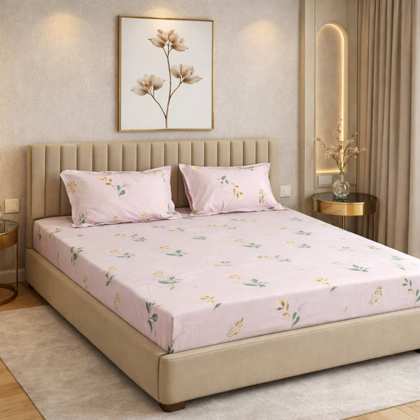 Night Bloom Lilac Whisper Double Bedsheet Set (1 Bedsheet, 2 Pillow Covers)