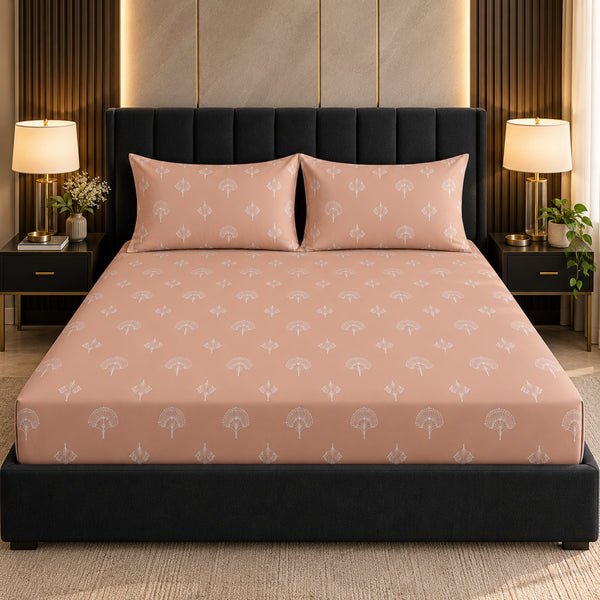 Blush Peach Double Bedsheet Set (1 Bedsheet, 2 Pillow Covers)