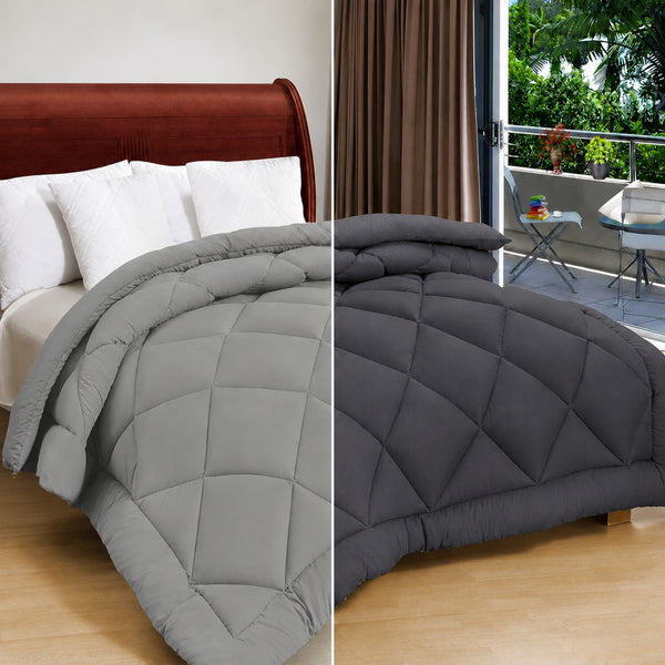 Reversible Double Bed Comforter | 150 GSM, Charcoal Mist