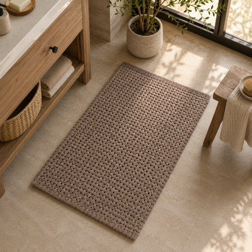 Woven Chenille Anti-Slip Floor Mat | Soft & Super Absorbent Bath Mat, Mocha Taupe