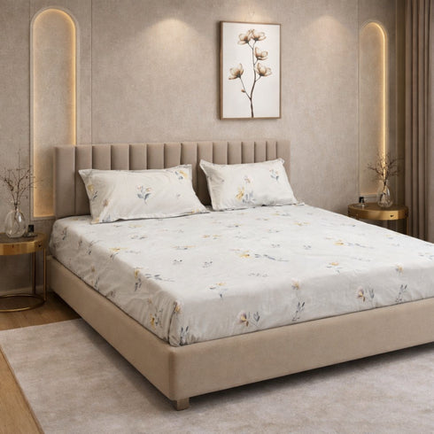 Misty Petals Double Bedsheet Set (1 Bedsheet, 2 Pillow Covers)