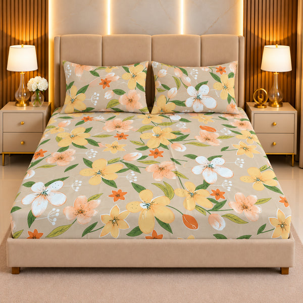 Peach Sorbet 3Pcs Double Bedsheet Set (1 Bedsheet & 2 Pillow Covers)