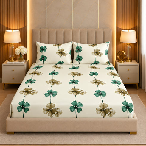 Verdant Gold 3Pcs Double Bedsheet Set (1 Bedsheet & 2 Pillow Covers)