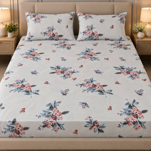 Vintage Rose 3Pcs Double Bedsheet Set (1 Bedsheet & 2 Pillow Covers)