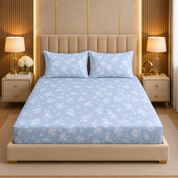 Blue Gardenia Double Bedsheet Set (1 Bedsheet, 2 Pillow Covers)