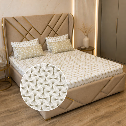 Olive Wave 5 Pcs Double Bedsheet Set (1 Bedsheet, 4 Pillow Covers)
