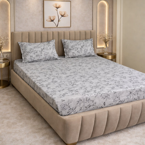 Night Bloom Silver Grove Double Bedsheet Set (1 Bedsheet, 2 Pillow Covers)