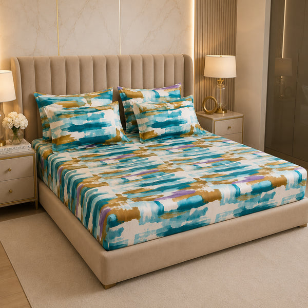 Ocean Mist 5 Pcs Double Bedsheet Set (1 Bedsheet, 4 Pillow Covers)
