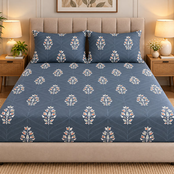 Sapphire Botanica 100% Cotton King Size Bedsheet Set (1 Bedsheet & 2 Pillow Covers)