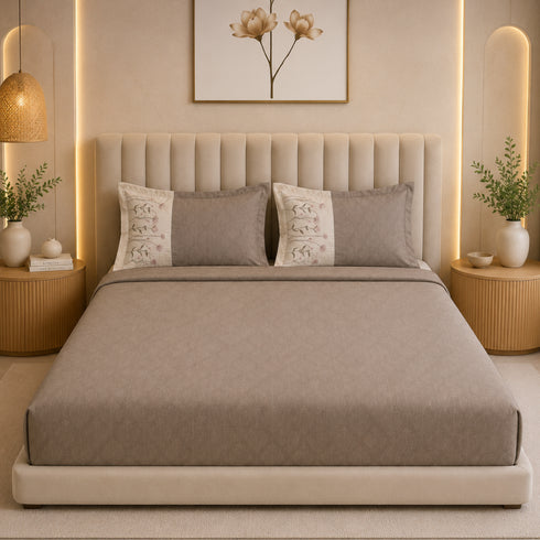 Italian Embroidery 3Pcs King Bedsheet Set (1 Bedsheet, 2 Pillow Covers), Tortora