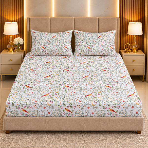 Birdsong 3Pcs Double Bedsheet Set (1 Bedsheet & 2 Pillow Covers)