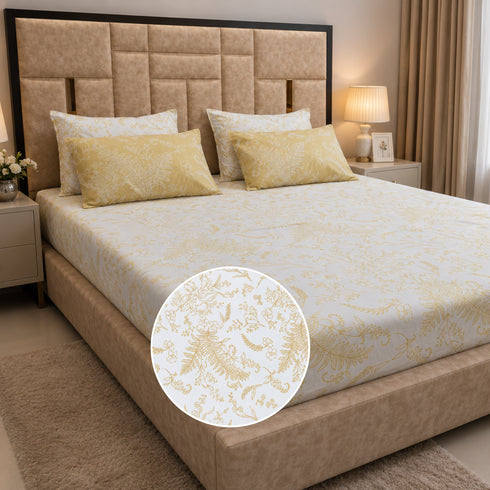 Golden Ivory 5 Pcs Double Bedsheet Set (1 Bedsheet, 4 Pillow Covers)