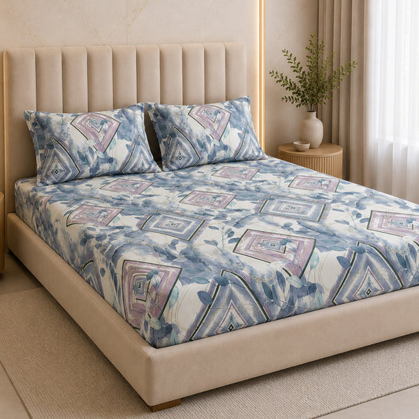 Cloud Soft Pastel Prism King Size Bedsheet Set (1 Bedsheet, 2 Pillow Covers)