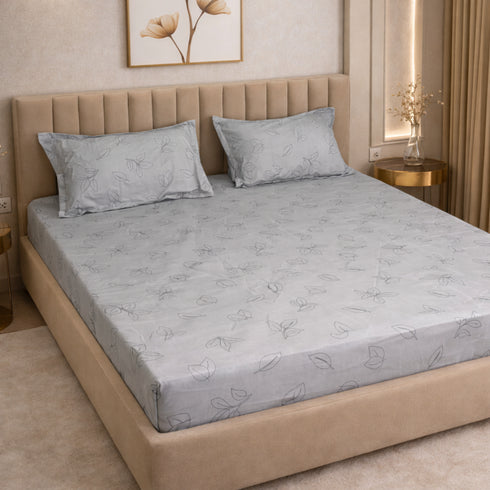 Slate Leaves Double Bedsheet Set (1 Bedsheet, 2 Pillow Covers)