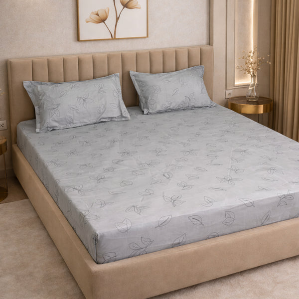 Night Bloom Slate Leaves Double Bedsheet Set (1 Bedsheet, 2 Pillow Covers)