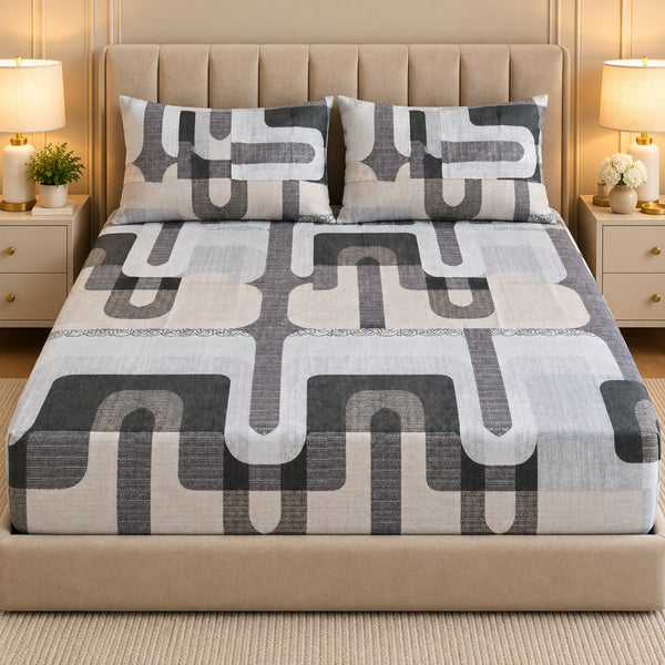 Graphite Grace 3Pcs Double Bedsheet Set (1 Bedsheet & 2 Pillow Covers)