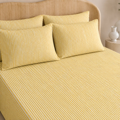 Sunlit Stripe 5 Pcs Double Bedsheet Set (1 Bedsheet, 4 Pillow Covers)