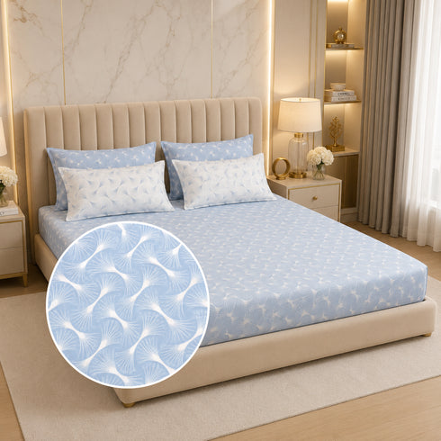 Sky Symphony 5 Pcs Double Bedsheet Set (1 Bedsheet, 4 Pillow Covers)