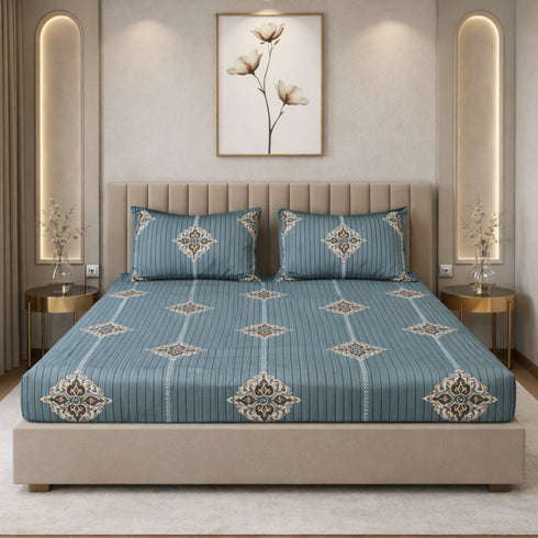 Night Bloom Royal Emblem Double Bedsheet Set (1 Bedsheet, 2 Pillow Covers)