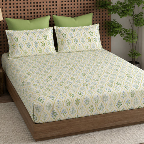 Cloud Soft Verdant Trellis King Size Bedsheet Set (1 Bedsheet, 2 Pillow Covers)