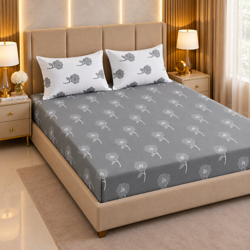 Ash Bloom King Size Bedsheet Set (1 Bedsheet, 2 Pillow Covers)