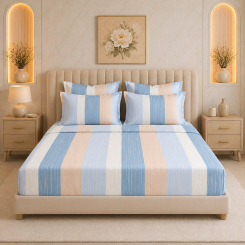 Cloud Soft Breeze Stripe King Size Bedsheet Set (1 Bedsheet, 2 Pillow Covers)
