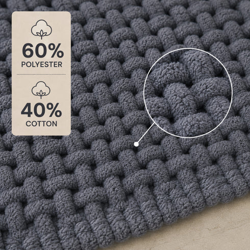 Woven Chenille Anti-Slip Floor Mat | Soft & Super Absorbent Bath Mat, Ash Grey