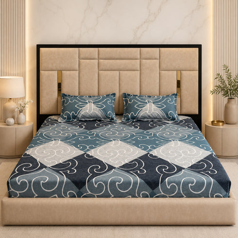 Cloud Soft Sapphire Symphony King Size Bedsheet Set (1 Bedsheet, 2 Pillow Covers)