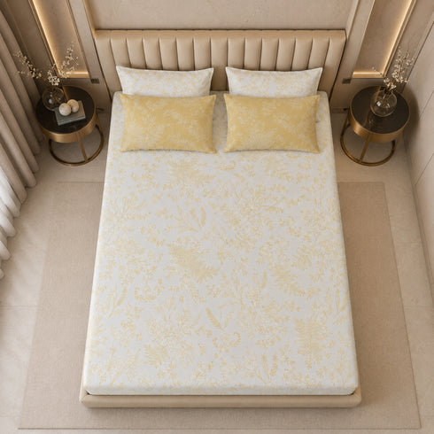 Golden Ivory 5 Pcs Double Bedsheet Set (1 Bedsheet, 4 Pillow Covers)