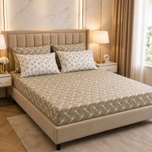 Olive Aura 5 Pcs Double Bedsheet Set (1 Bedsheet, 4 Pillow Covers)