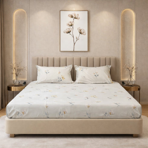 Misty Petals Double Bedsheet Set (1 Bedsheet, 2 Pillow Covers)