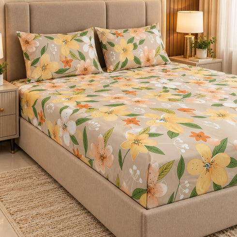 Peach Sorbet 3Pcs Double Bedsheet Set (1 Bedsheet & 2 Pillow Covers)