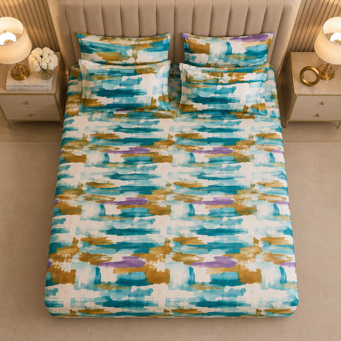 Ocean Mist 5 Pcs Double Bedsheet Set (1 Bedsheet, 4 Pillow Covers)
